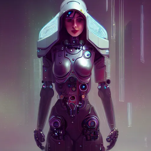 Image similar to full body portrait, cyberpunk robotic elvish queen, extremely detailed, hyperrealistic, intricate, soft light, fantasy, digital painting, art station, by wlop, 4 k