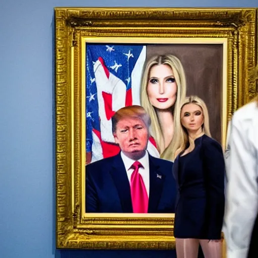 Image similar to FBI agents standing in front Donald’s trump safe in his office with a painting of Ivanka trump hanging over the safe