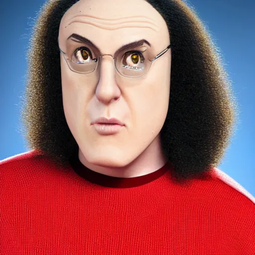 Image similar to A photograph portrait of bald Weird Al Yankovic, Weird Al with no hair wearing a sweater, taken in the late 2010s, taken on a 2010s Camera, realistic, hyperrealistic, very realistic, highly detailed, very detailed, extremely detailed, detailed, digital art, trending on artstation, headshot and bodyshot, detailed face, very detailed face