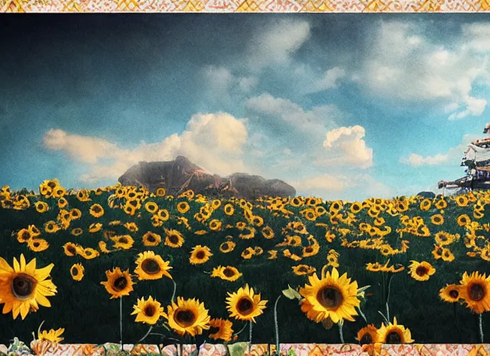 Image similar to 🪐🌻, lowbrow inthe style of camille rose garcia, matte painting, 8 k,