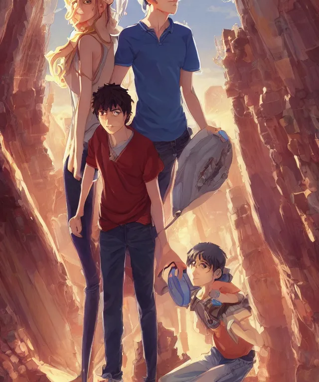 Image similar to percy jackson and annabeth chase, shinkai makoto studio ghibli studio key hideaki anno sakimichan stanley artgerm lau rossdraws james jean marc simonetti elegant highly detailed digital painting artstation pixiv