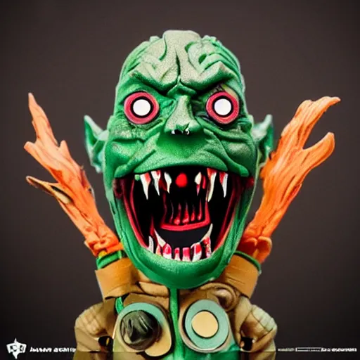 Prompt: voroni monster stop motion vinyl action figure, plastic, toy, butcher billy style