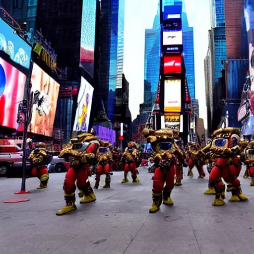 Prompt: space marines in times square