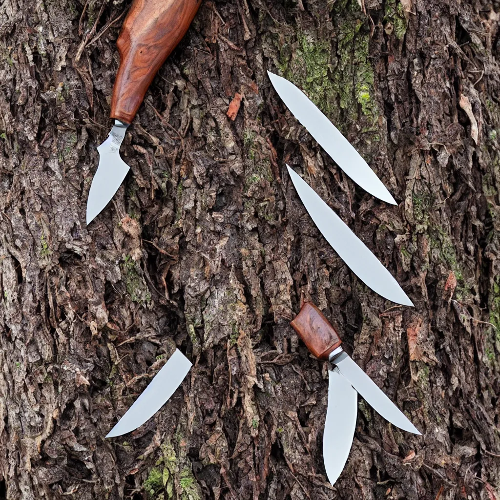 Prompt: knife stuck in a bloody tree stump
