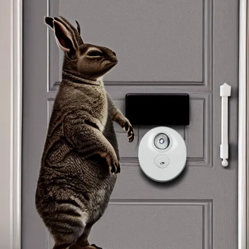 Image similar to big chungus staring at a ring doorbell