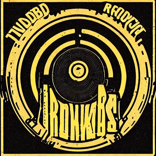 Prompt: a logo for a misunderstood robot rock band