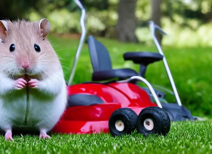 Image similar to hamster sitting on riding lawn mower