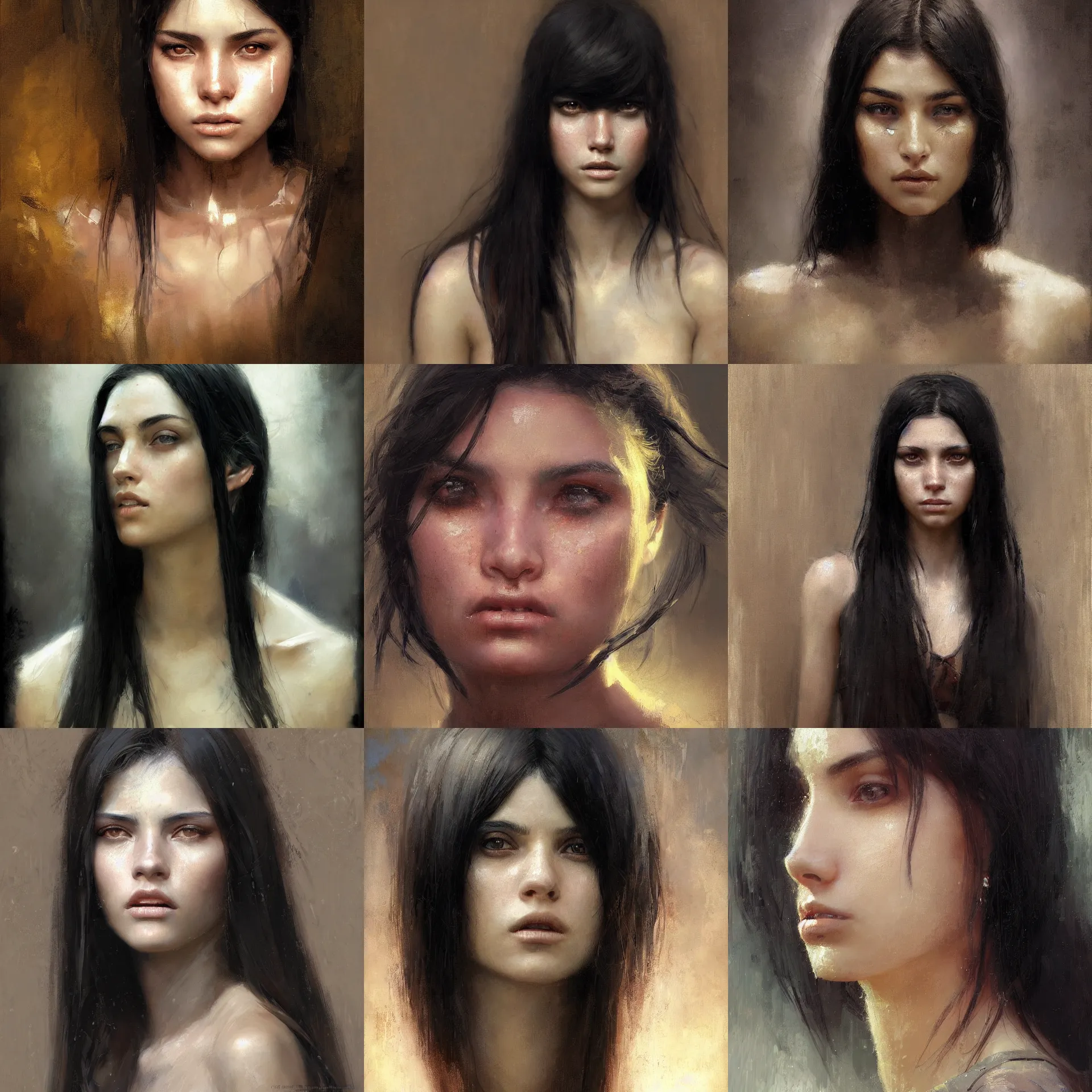Prompt: digital art painting of a 2 0 years old young latino woman, long black straight hair painted by craig mullins and gaston bussiere and greg rutkowski, symmetrical facial features, symmetrical face, defined facial features, dramatic lighting, close up