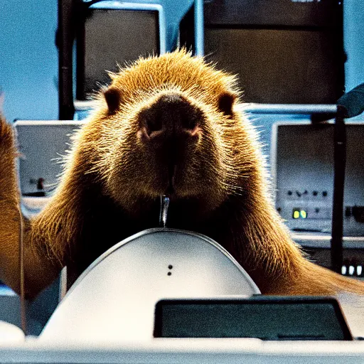 Image similar to Capybara DJing at a nightclub, HD photograph, by Michael Mann