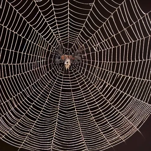 Image similar to a beautiful high - quality photo of a large spider sitting in the center of its web, studio lighting, 8 k
