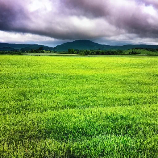 Image similar to A green sky and a blue field
