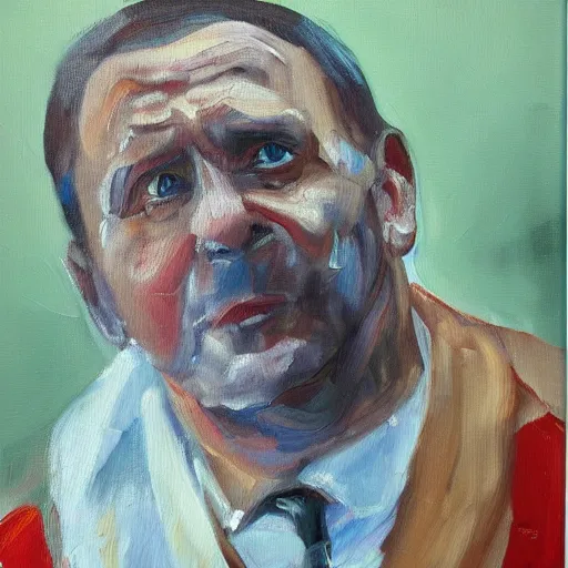 Prompt: weakest man in poland, expressive oil painting