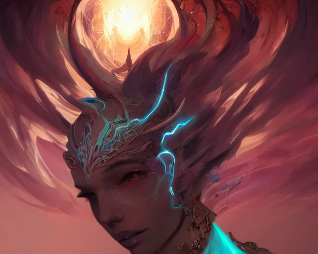 Image similar to portrait of a beautiful supernatural cybernetic emanation, by pete mohrbacher and artgerm and wlop, digital art, highly detailed, intricate, fantasy, mystical, sharp focus, Trending on Artstation HQ, deviantart, unreal engine 5, 4K UHD image