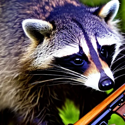 Image similar to raccoon with a sniper rifle, photo, detailed, 4 k