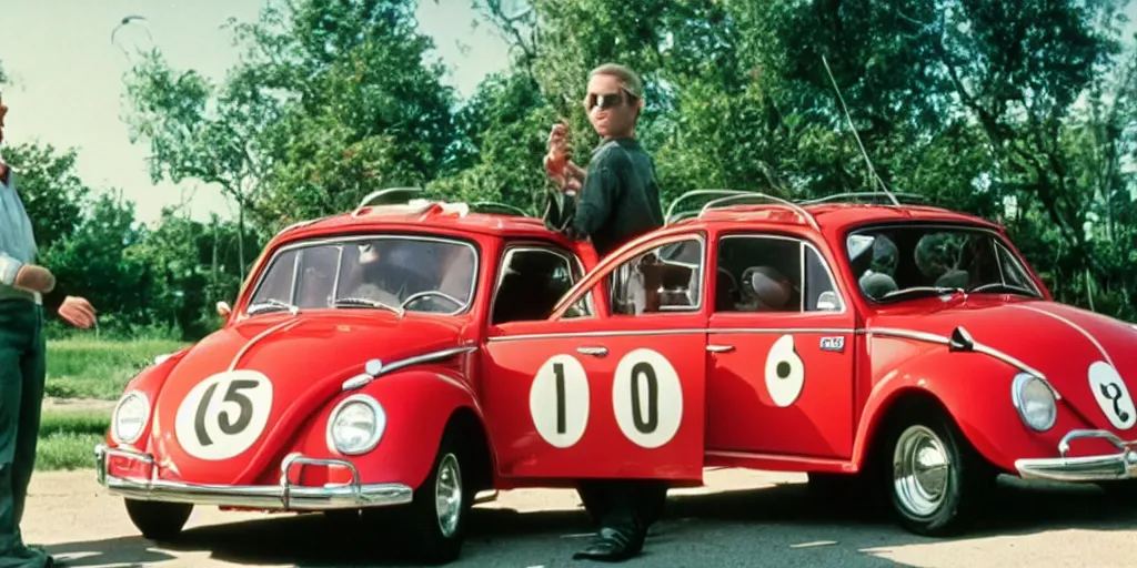 Image similar to promotion movie still of the car in'herbie'film ( 1 9 6 8 ). cinematic, 4 k, imax, 7 0 mm