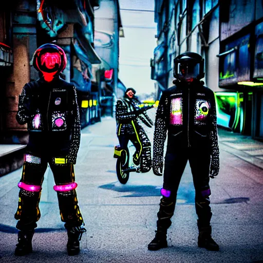 Prompt: street photo of sci-fi cyberpunk bikers, on the Moon, long shadows, in a Russian cyberpunk city called Neo Norilsk, pitch black sky with stunning bright stars, bright sun, high contrast, diverse outfits, lively, freaky, black sky full of stars, LEDs, holograms, blinding bright sun, sci-fi, cyberpunk outfits, photorealistic, grainy, 35mm, intricate, very very beautiful, elegant, smooth, cinematic, Unreal Engine 5, by Beeple