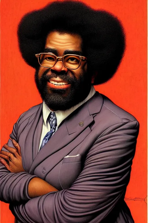 Image similar to portrait of questlove from the roots by gil elvgren and norman rockwell and rob gonsalves and hajime sorayama, hyperrealistic, high detail, ultra detailed, highly detailed face, ruffled fabric