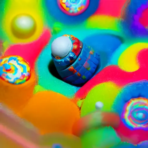 Image similar to fisher price couch, perfect focus, psychedelic trippy couch in space, planets, milky way, sofa scene from tv show hyper detailed 5 5 mm 8 5 mm, toy photography, made out of plastic