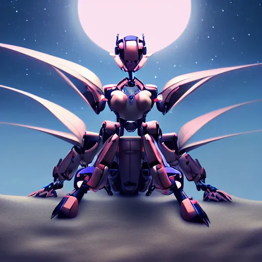Image similar to high quality realistic shot of a beautiful and stunning anthropomorphic female robot mecha dragon, sitting on the beach at night, high quality digital art, 3D, artstation, deviantart, furaffinity
