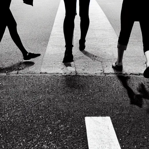 Image similar to black and white minimalist photo of three people walking on a street