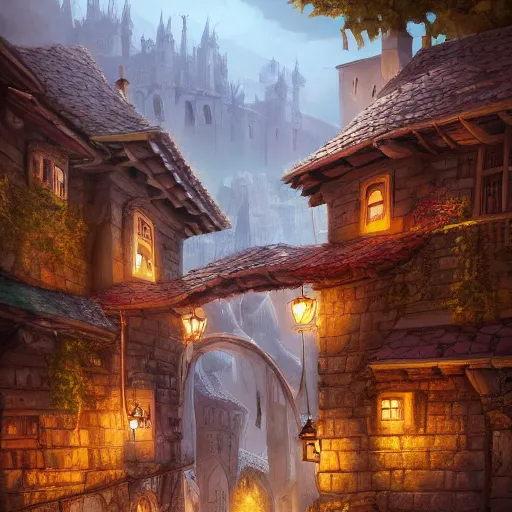 Image similar to old medieval city, eagles view, fantasy setting, digital art, hd, artstation