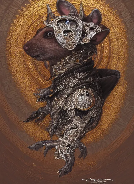 Image similar to symmetry!! portrait of a pet rat wearing detailed ornate armor, intricate, elegant, highly detailed, my rendition, digital painting, behance, concept art, smooth, sharp focus, illustration, art by artgerm and greg rutkowski and alphonse mucha and huang guangjian and gil elvgren and sachin teng