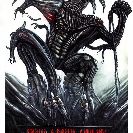 Image similar to donald trump as the xenomorph queen from aliens, poster art, cover art, concept art