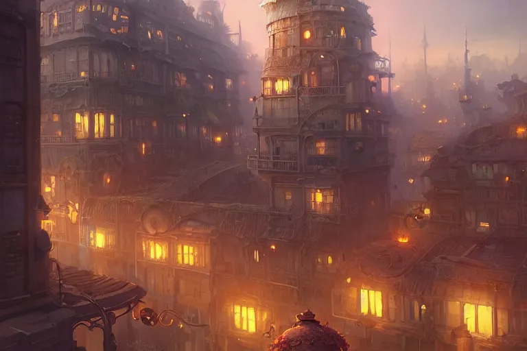 Prompt: steampunk city, apricot flower, unreal engine, fantasy art by greg rutkowski, loish, rhads, ferdinand knab, makoto shinkai and lois van baarle, ilya kuvshinov, rossdraws, tom bagshaw, global illumination, radiant light, detailed and intricate environment