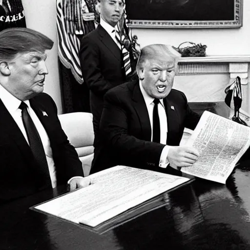 Image similar to Trump drunk in the Oval Office, newspaper picture, pulitzer-prized photo