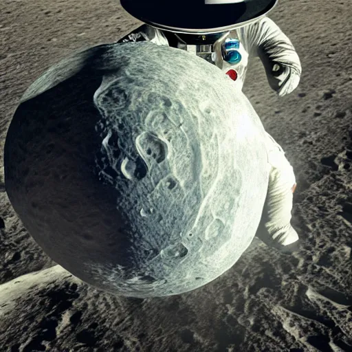 Image similar to apollo 8 earthrise astronaut wearing a cowboy hat, octane render, blender render, unreal engine, 3 5 mm