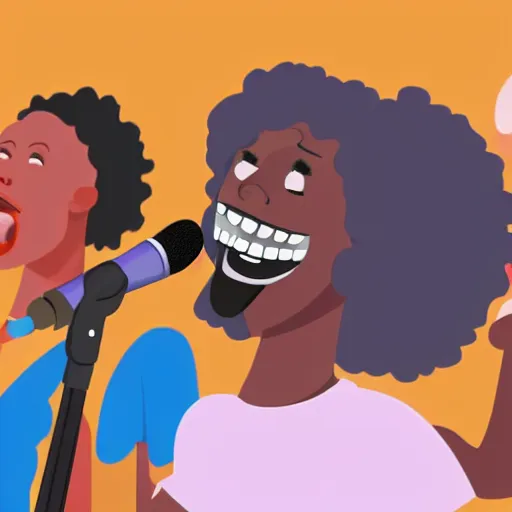 Image similar to a black man singing with all teeth shown, cartoonish