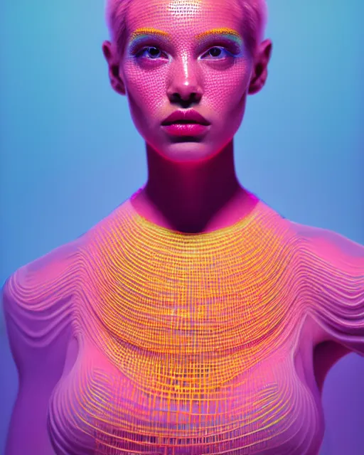 Image similar to hyperrealist highly intricate neo-modern portrait pink pearlescent exoskeleton beautiful goddess concept art pascal blanche key sage dramatic yellow lighting 8k high angle shallow depth of field