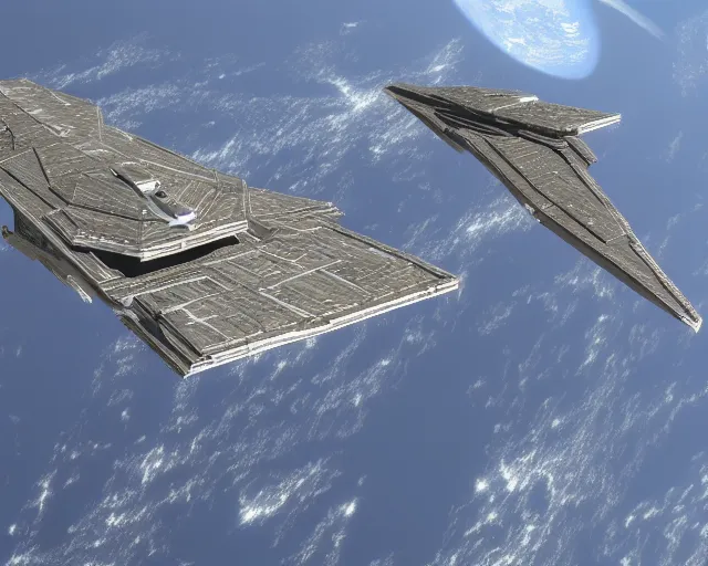 Prompt: an imperial star destroyer in earth orbit, by cameldeath