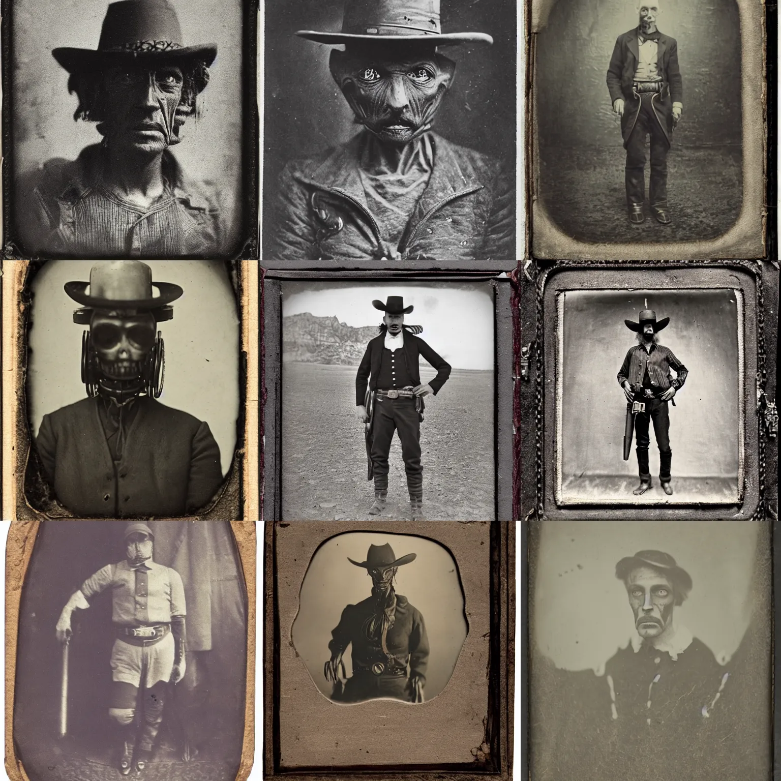 Prompt: daguerrotype photograph of an alien, wild west