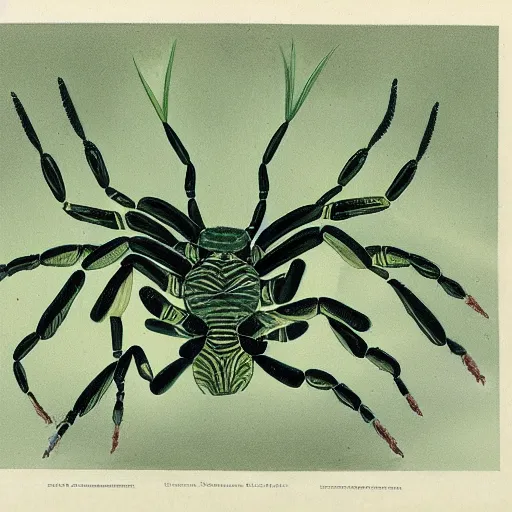 Image similar to a botanical illustration of a scorpion