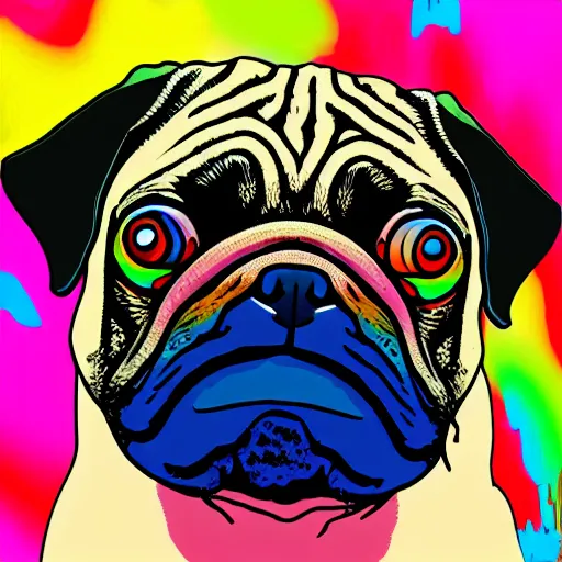 Image similar to digital illustration of a pug in an abstract style