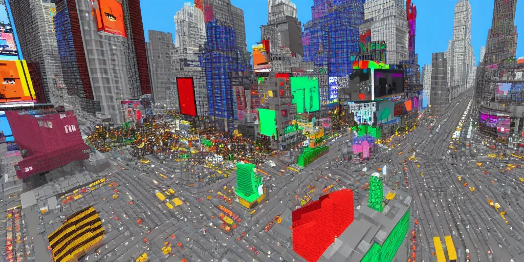 Prompt: times square in minecraft