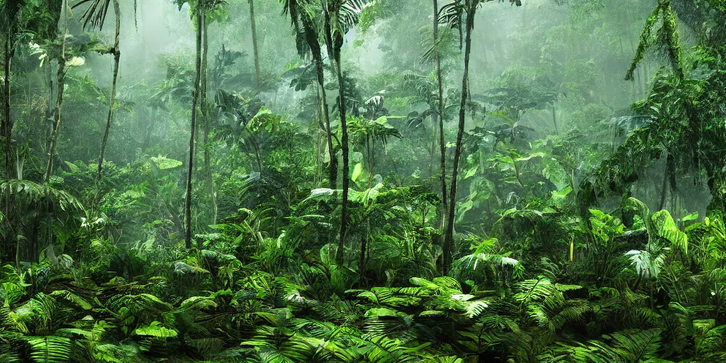 Prompt: amazon rainforest in the rainy season, realtor photograph, 8 k cgi rendered in octane hyper realistic, unreal engine, dynamic lighting, ultra detailed, cinematic