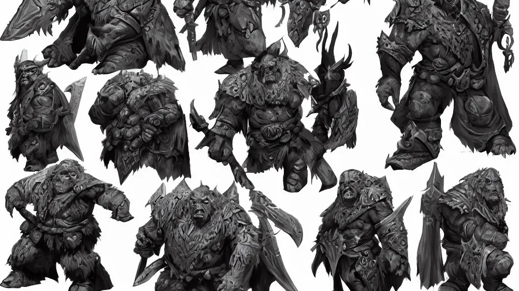 Prompt: a fantasy orc chieftain character design sheet, trending on artstation