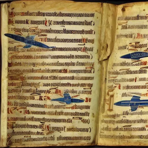 Image similar to ancient greek manuscript with pictures of airplanes