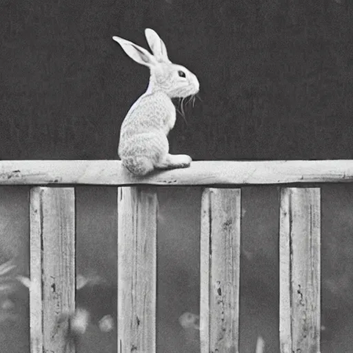 Prompt: a rabbit jumping up over a fence, film strip showing 9 stills