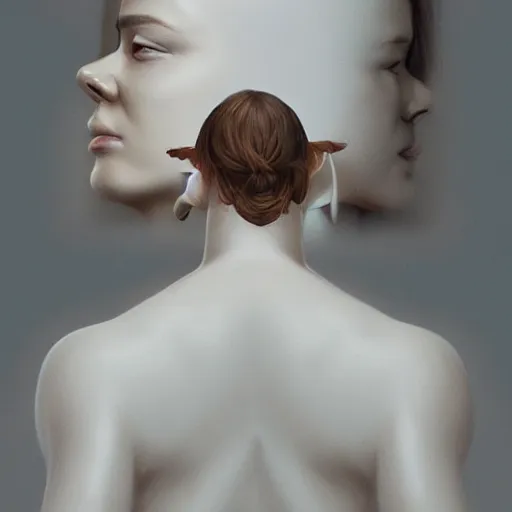 Image similar to a white and a brown woman merging together over time by greg rutkowski, hyperrealist, cinema 4 d, sicodelica, rendering unreal engine 5 digital art