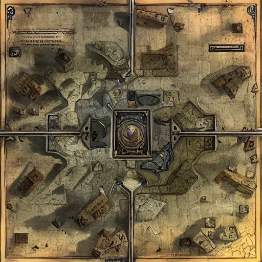 Image similar to dungeon map board game, fantasy art, in the style of greg rutkowski, top view, illustration, epic, fantasy, intricate, hyper detailed, artstation, concept art, smooth, sharp focus, ray tracing