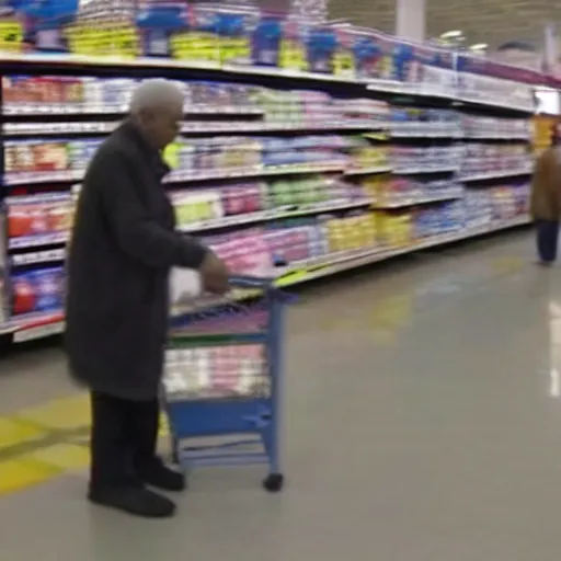 Image similar to a surveillance footage of Morgan Freeman at Walmart