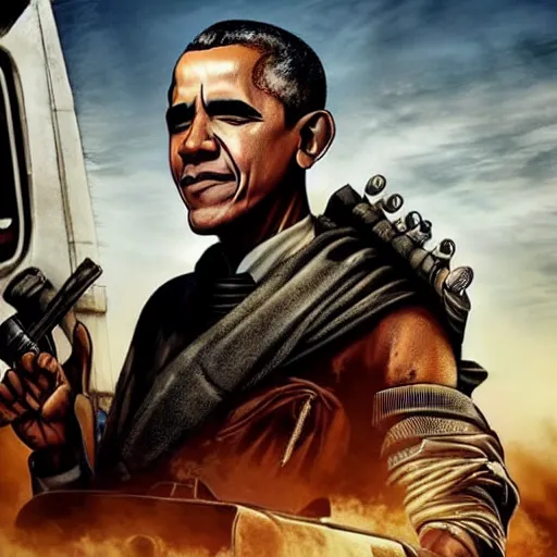 Image similar to barack obama as a character in mad max