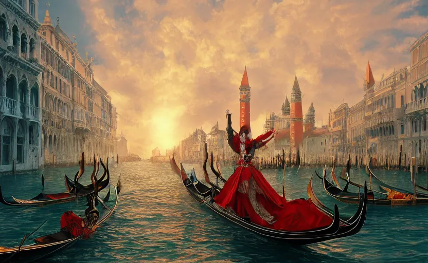 Image similar to the enchanted venice carnival dream with dancing masked people, behance hd artstation, by moebius and nicto ngai