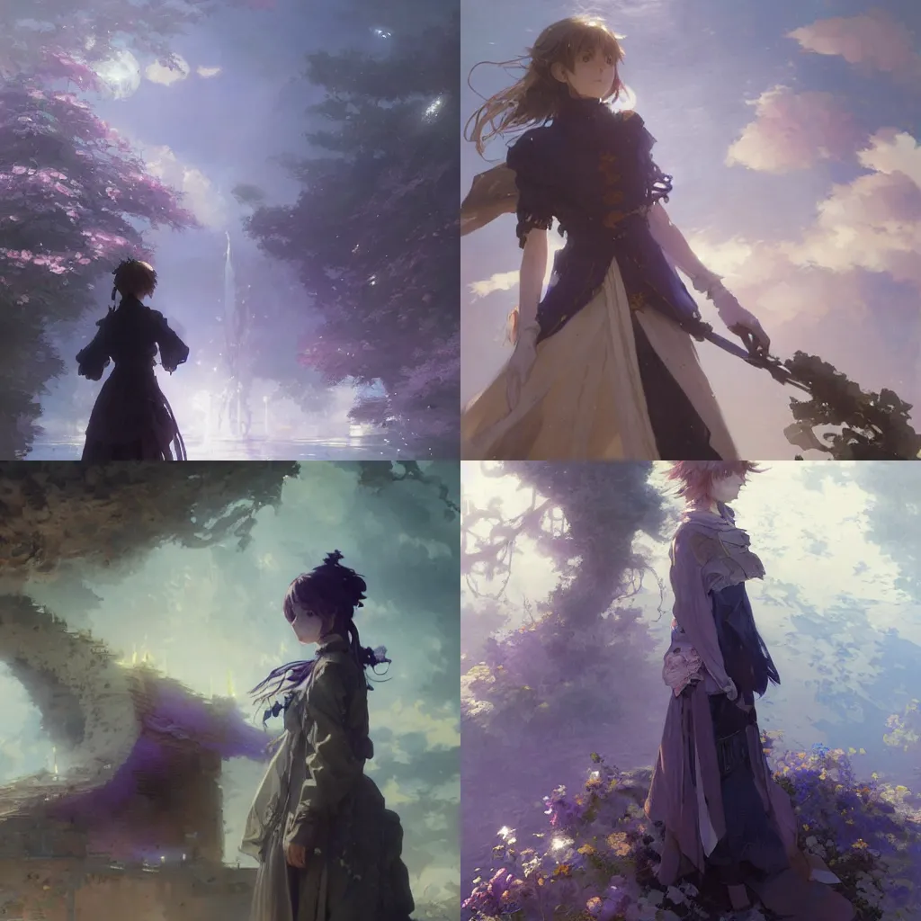 Image similar to female violet evergarden anime, intricate, sharp focus, illustration, highly detailed, digital painting, concept art, matte, art by ruan jia and wlop and greg rutkowski, masterpiece