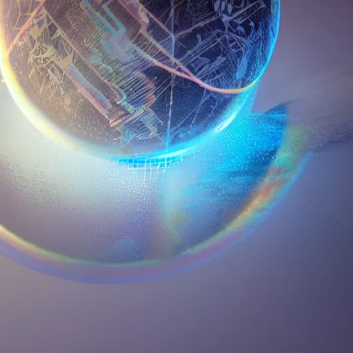 Image similar to ultra realist octane render of a storm globe, volumetric clouds tempest inside, reflection and refraction, symmetry accurate features, very intricate details, rainbow lighting, artstation