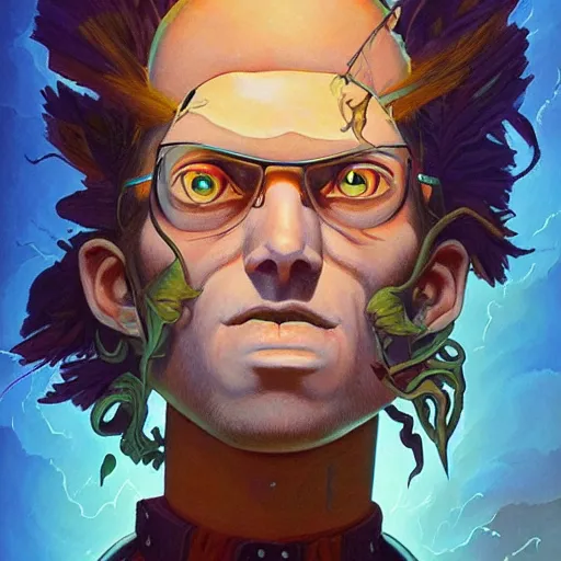 Image similar to lucky mohawk projector portrait by gaston bussierre and charles vess and james jean and erik jones and rhads, inspired by rick and morty, epic, funny, huge scale, beautiful fine face features, intricate high details, sharp, ultradetailed