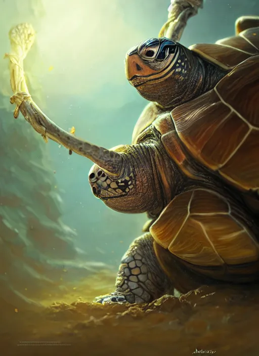 Prompt: cute wise sage turtle holding a staff, wearing a cloak, subsurface scattering, by jesper ejsing, justin gerard, tomasz alen kopera, cgsociety and fenghua zhong, highly detailed, rim light, cinematic lighting, illustration, art, octane render, very coherent, cinematic, hyper realism, high detail, octane render, 8 k